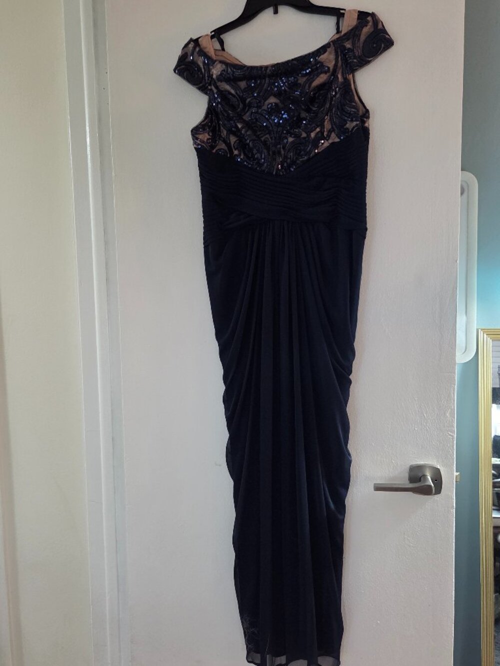 Adrianna Pappel Navy Sequin Gown.